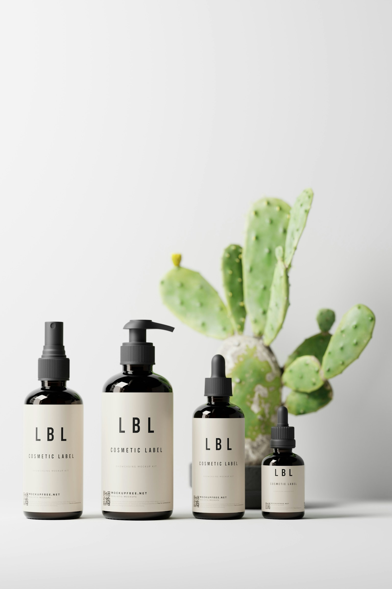 Amber cosmetic bottles prepared for private label packaging